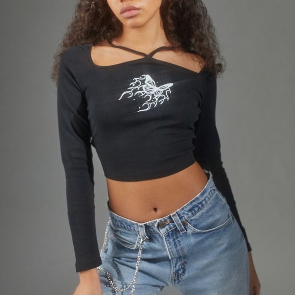 Urban Outfitters Tops - Urban Outfitters Diamante Flaming Cutout Tee NWT Size S